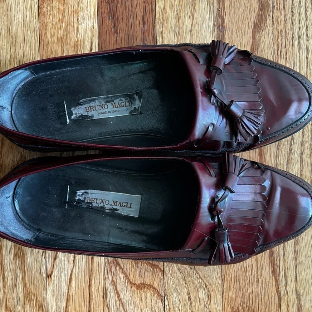 Bruno Magli Vernon Burgundy Bordeaux Tassel Loafer Italian Wingtip Shoes 9